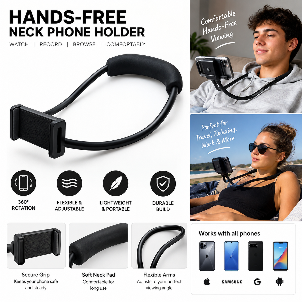 Hands-Free Flexible Neck Phone Holder